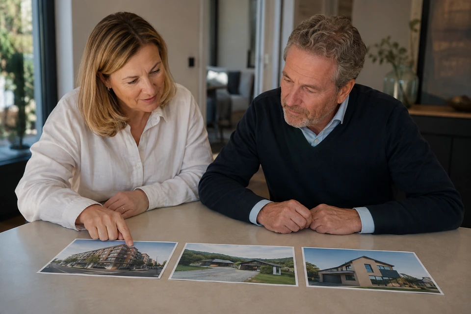 Symbolischer Austausch über drei unterschiedliche Immobilienarten